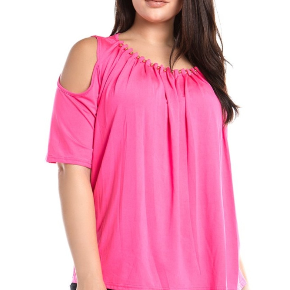 Cold Shoulder Beaded Neck Top